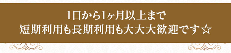 1日から1ヶ月以上まで。。。短期利用も長期利用も大大大歓迎です☆